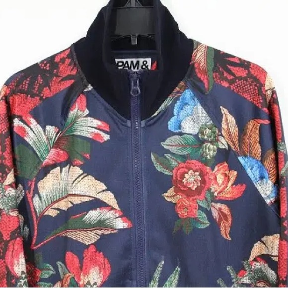 PAM & GELA tropical “Birdie” track jacket in size P polyester and spandex - Picture 2 of 5